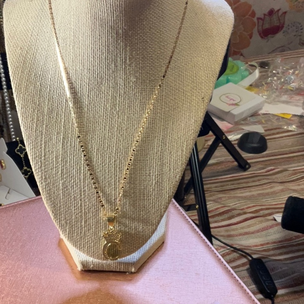 A Golden Diamond Cut Necklace With Letter C- In 14 K Gold Plated